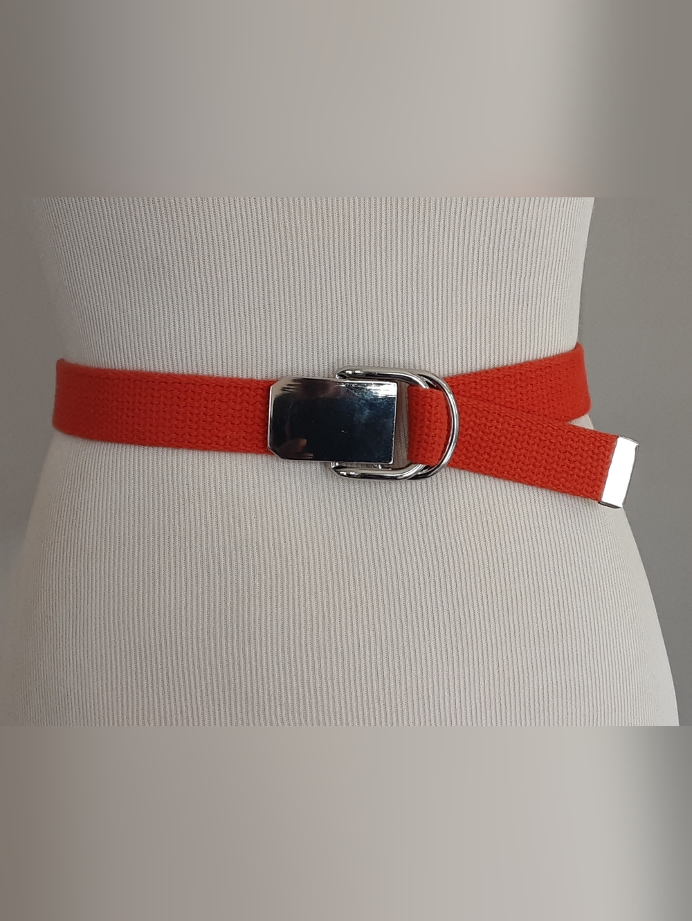 NINE WEST Orange Cotton Web Silver Buckle Belt Sz L - Style# 313015